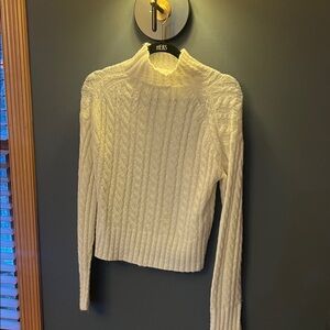 French Connection Women's Cream Cable Knit Turtleneck Sweater